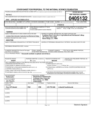NSF Proposal Cover Sheet