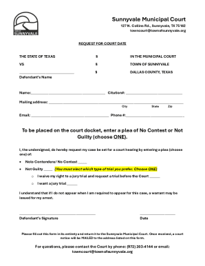 Texas Request for Court Date Form