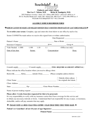 Allergy Serum Reorder Form