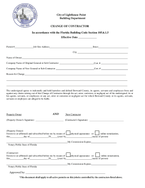 Change of Contractor Form