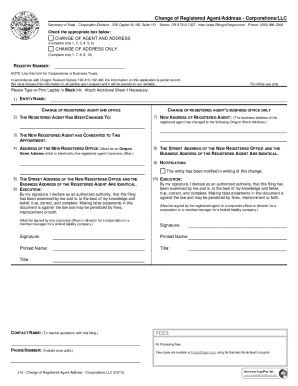 Change of Registered Agent/Address - Corporations/LLC