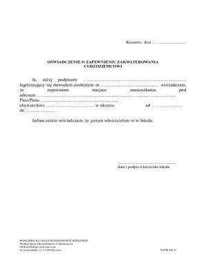 Oświadczenie o Zapewnieniu Zakwaterowania Cudzoziemcowi
