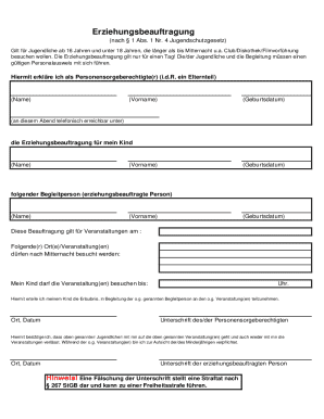 German Youth Supervision Authorization Form