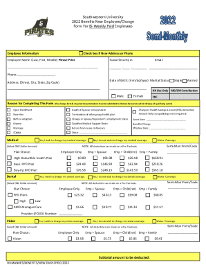 Southwestern University Benefits Form