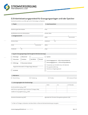 E.8 Inbetriebsetzungsprotokoll für Erzeugungsanlagen