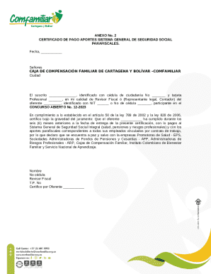Colombia Social Security Payment Certificate