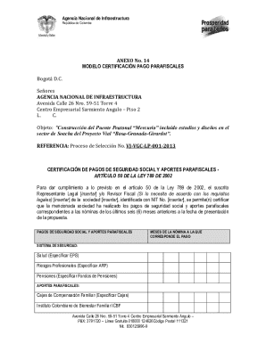 Colombia Social Security and Parafiscal Contributions Certification