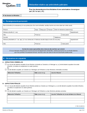 Québec Judicial Record Declaration for Teachers