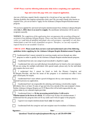 Alabama Lifespan Respite Reimbursement Application
