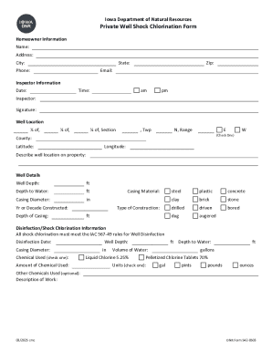 Iowa Private Well Shock Chlorination Form