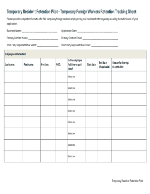 Temporary Resident Retention Pilot Tracking Sheet