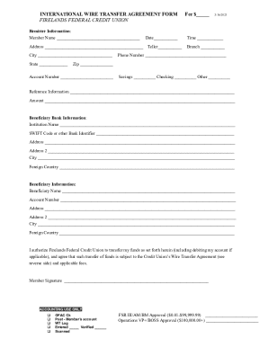 International Wire Transfer Agreement Form