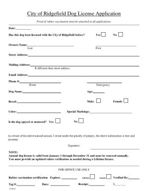City of Ridgefield Dog License Application