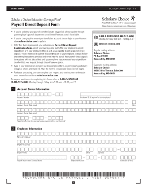 Scholars Choice Payroll Direct Deposit Form