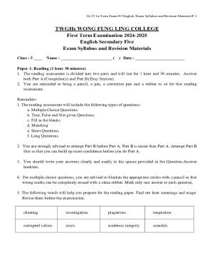 English Secondary Five Exam Syllabus