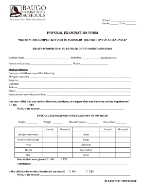 Indiana Physical Examination Form