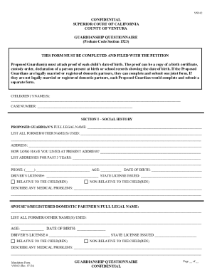 California Guardianship Questionnaire