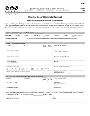 Louisiana Monthly Benefit Estimate Request Form 16 - Blank Fillable ...