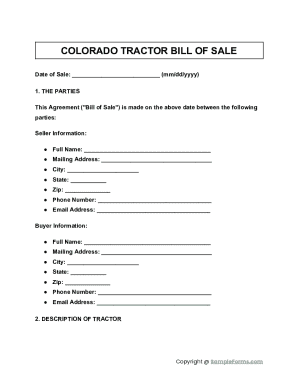 Colorado Tractor Bill of Sale