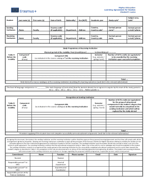 Erasmus Learning Agreement for Studies