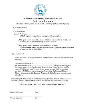 Affidavit Confirming Marital Status for Retirement