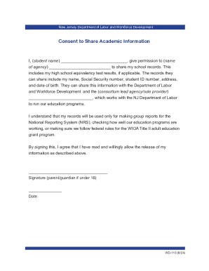 New Jersey Consent to Share Academic Information