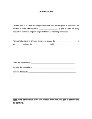 Certification of No Employees