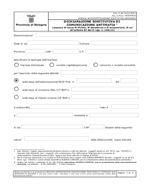 Italian Antimafia Self-Certification Form