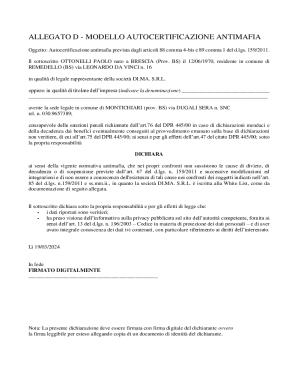 Italian Antimafia Self-Certification Form