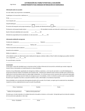 High School Field Trip Authorization Form