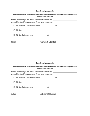 Entschuldigungszettel