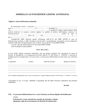 Italian Antimafia Self-Certification Form