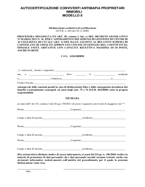 Autocertificazione Conviventi Antimafia Proprietari Immobili Modello 8