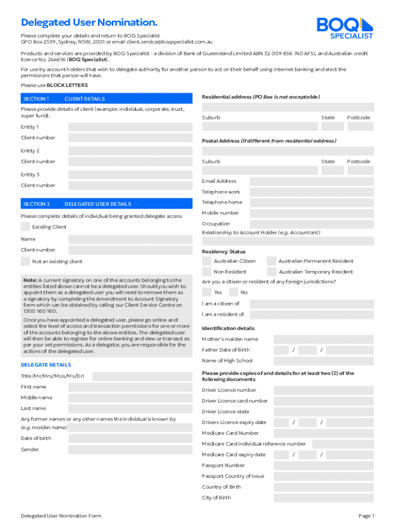 Delegated User Nomination Form - Blank Fillable Template | Fill Out ...
