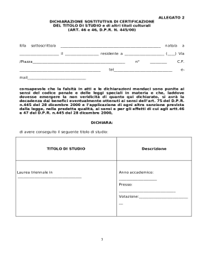 Italian Education Certification Declaration