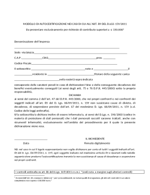 Italian Anti-Mafia Self-Certification Form