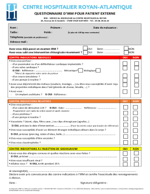 MRI Patient Questionnaire