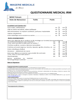 Medical MRI Questionnaire