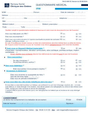 Medical Questionnaire for MRI