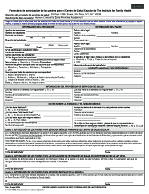 School Health Center Authorization Form