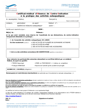 Medical Certificate for Subaquatic Activities