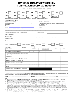 National Employment Council Agricultural Industry Dues Declaration