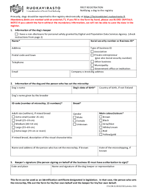 Finnish Dog Registry First Registration Form