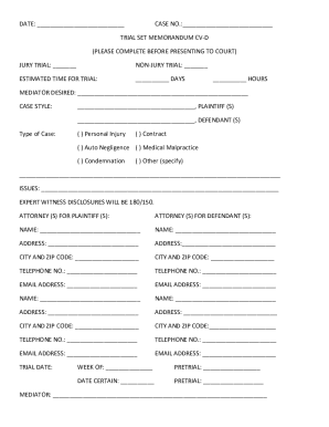 Trial Set Memorandum CV-D