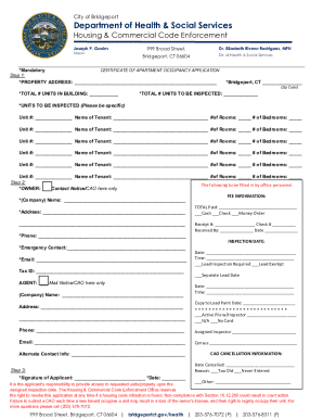 Certificate of Apartment Occupancy Application