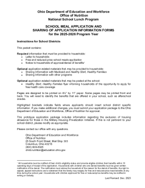 Ohio School Meal Application