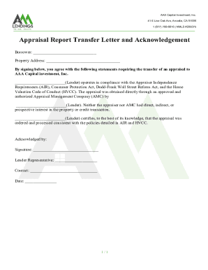 Appraisal Report Transfer Letter