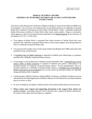 Certificate of Degree of Indian or Alaska Native Blood