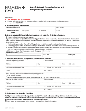 Out-of-Network Pre-Authorization and Exception Request Form
