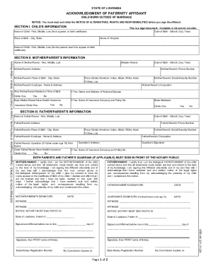 Louisiana Acknowledgment of Paternity Affidavit